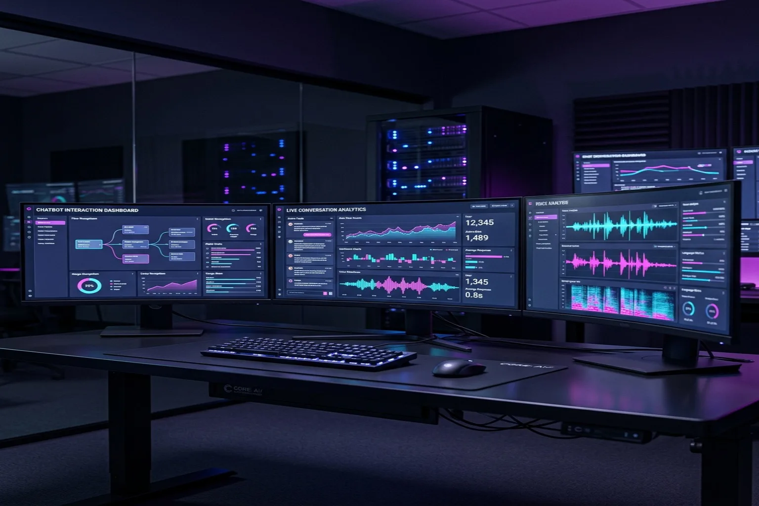 Neon Cell AI command centre — dashboards for AI chatbot and voice agent operations